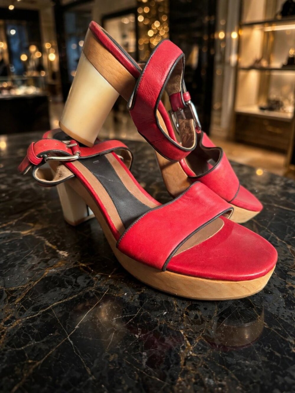 Marni Red Leather Platform Block Heel Sandals | Sz 41 | Ankle Strap